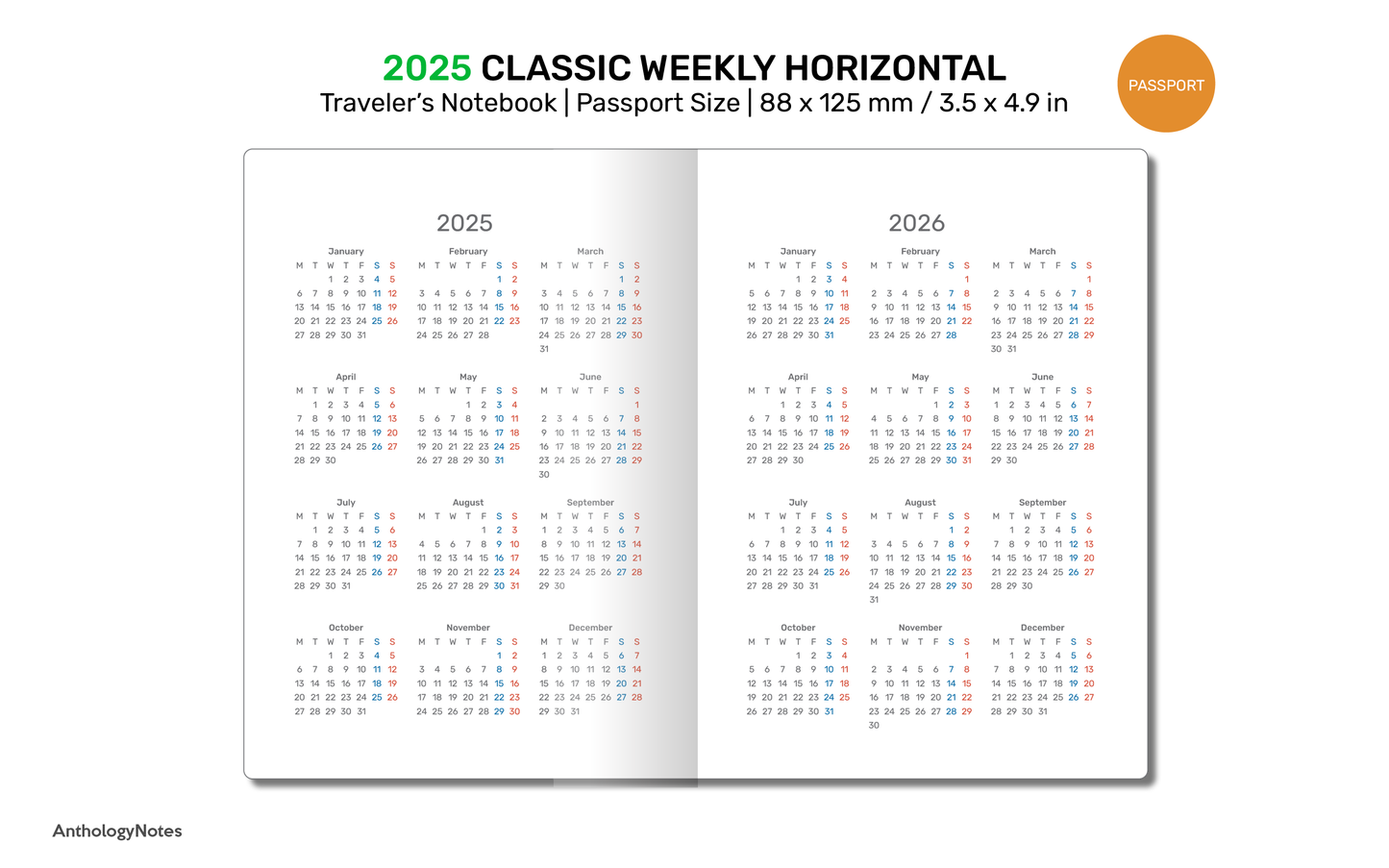 2025 TN Passport WEEKLY Planner Traveler's Notebook Printable Refill Insert - DPP001-2025