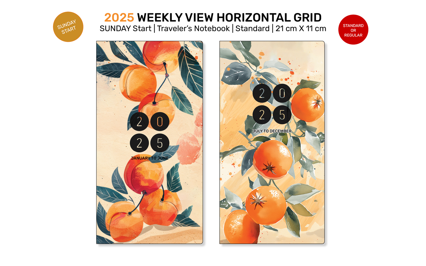 2025 Traveler's Notebook SUNDAY WEEKLY Printable Insert Standard Size Wo1P Horizontal GRID DSTN001S