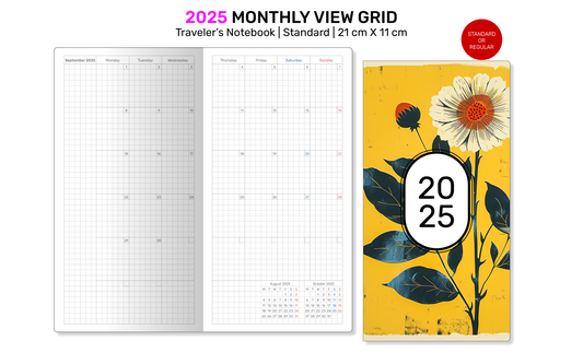 2025 Monthly GRID Standard TN Size Traveler's Notebook - Printable Insert Diary MONDAY Start DSTN008