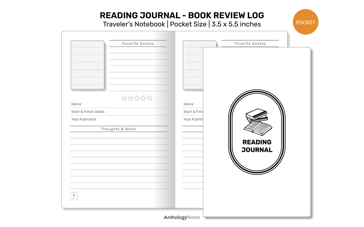 READING Journal TN POCKET Printable Refill Insert for Traveler's Notebook - Book Review Log