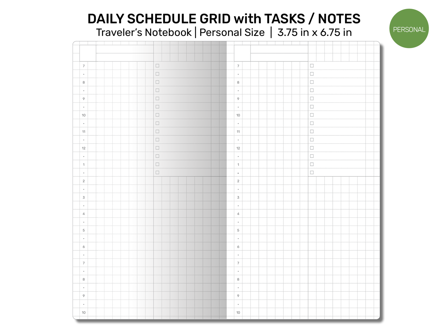 TN Personal Size DAILY Schedule Printable Traveler's Notebook Insert PER006