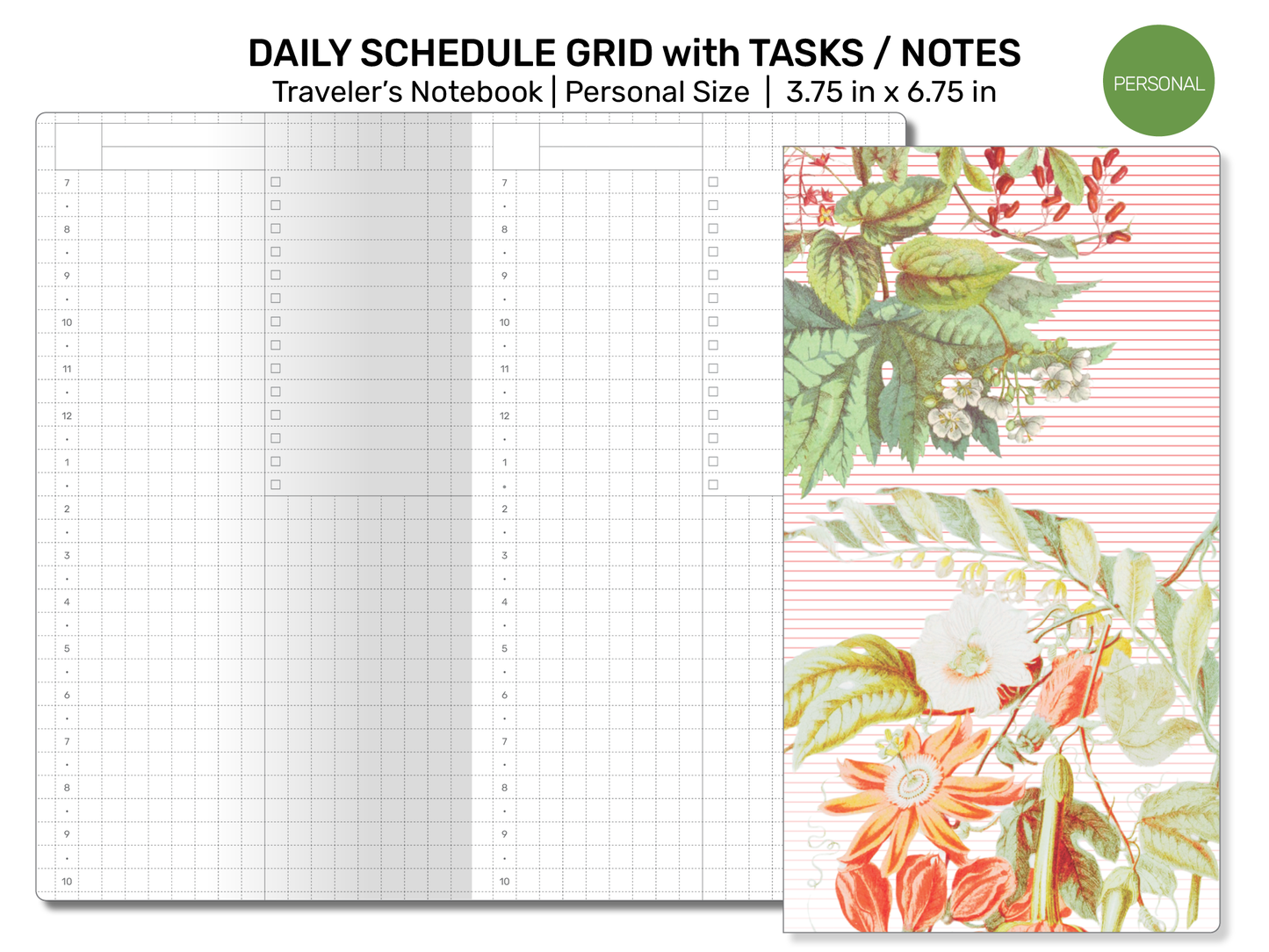 TN Personal Size DAILY Schedule Printable Traveler's Notebook Insert PER006