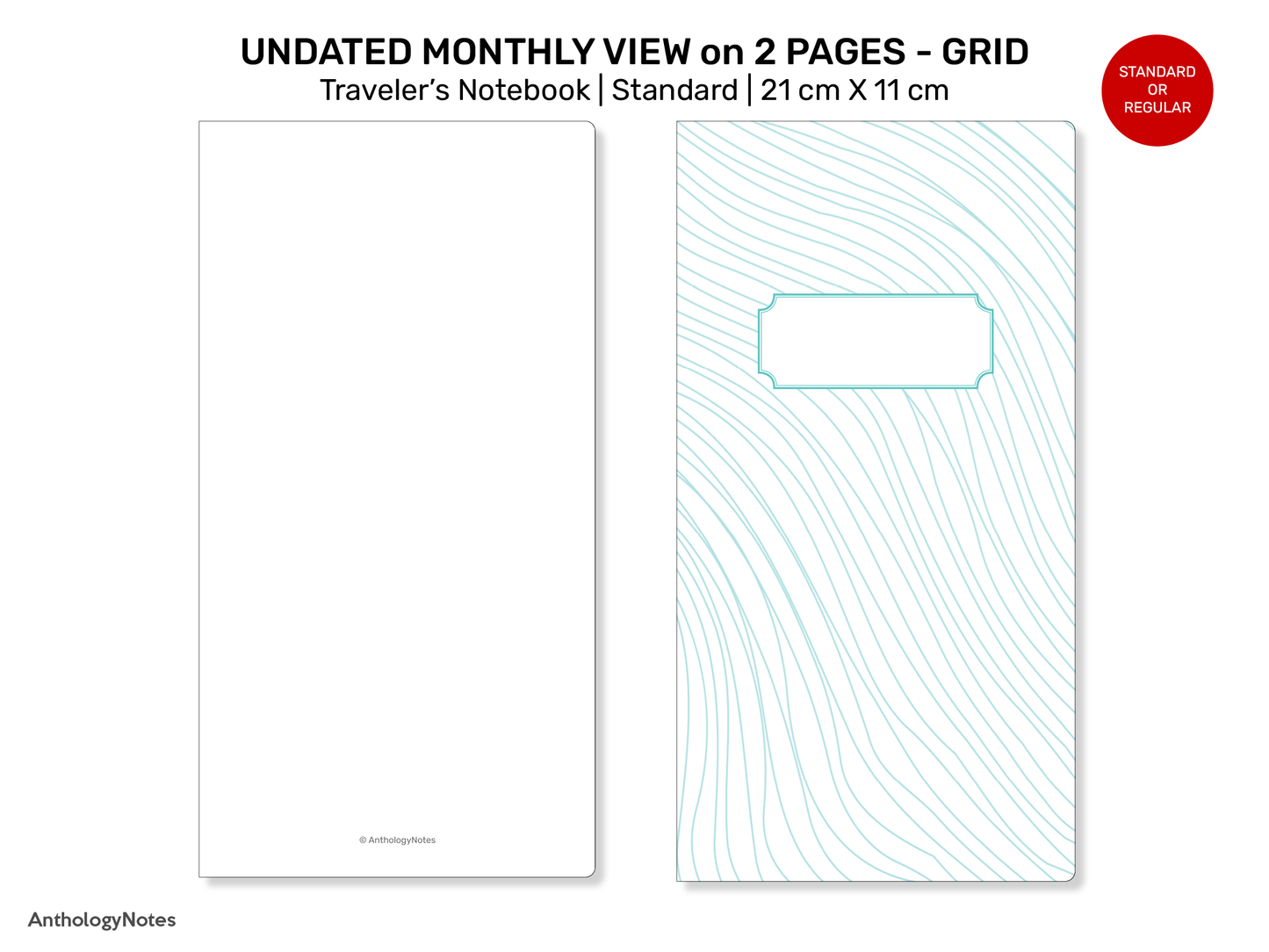 TN Standard Monthly Traveler's Notebook - GRID Mo2P Printable Insert Undated Minimalist Code: RTN020