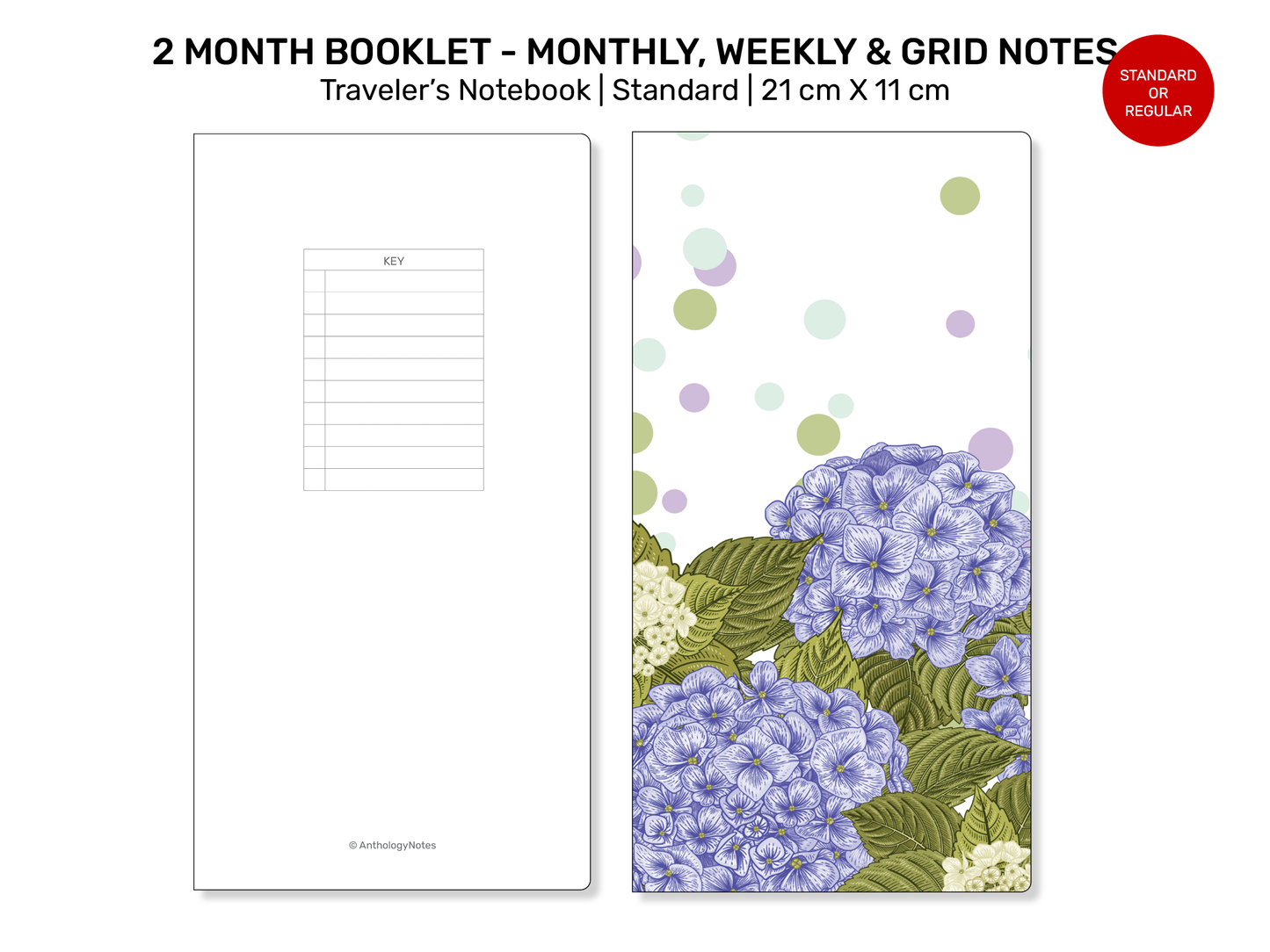 Standard TN 2-MONTH Booklet - Monthly, Weekly, Index, Grid Notes Printable Traveler's Notebook Insert Refill Grid - RTN043V2