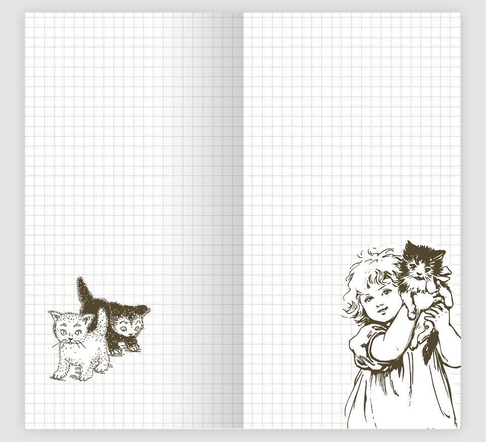 Traveler's Notebook Printable Insert Midori, Vintage Cats Pet, Cat Art Journal, Dot Grid, Grid, Lined, Unlined 028  Standard Size