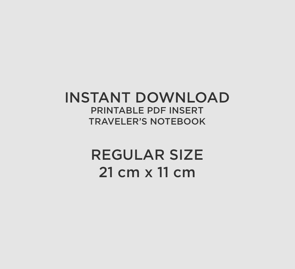 Weekly & Monthly Planner Undated Traveler's Notebook Printable Insert Refill - Standard Size - GRID Minimalist Sunday or Monday Start