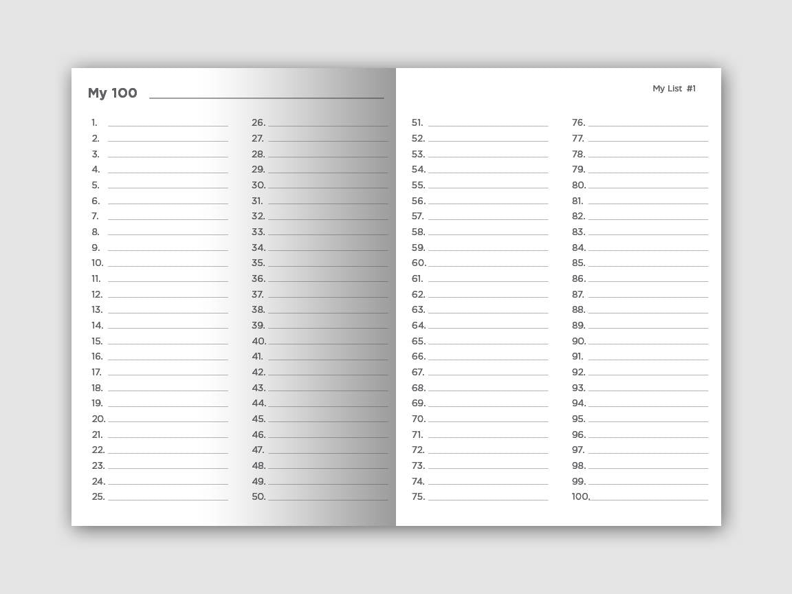 A6 My 100 Lists Printable Planner Traveler's Notebook Insert