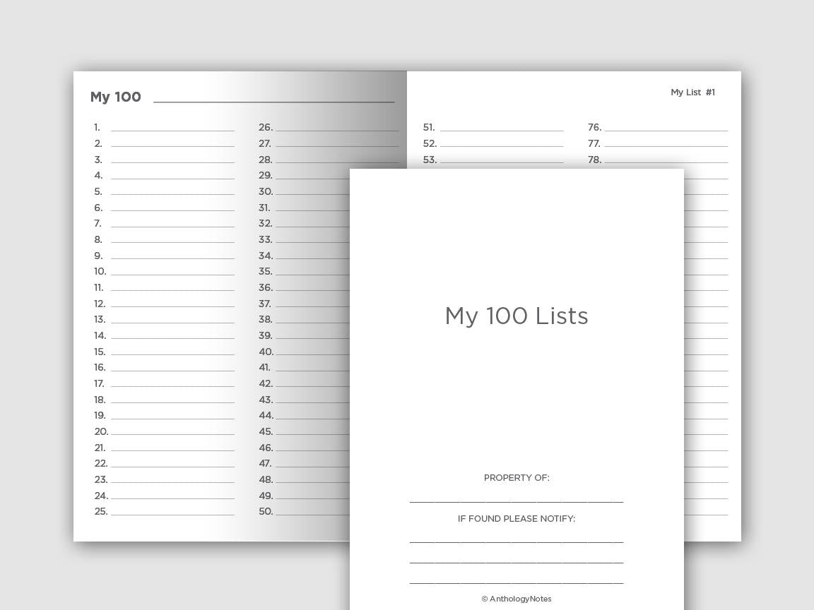 A6 My 100 Lists Printable Planner Traveler's Notebook Insert