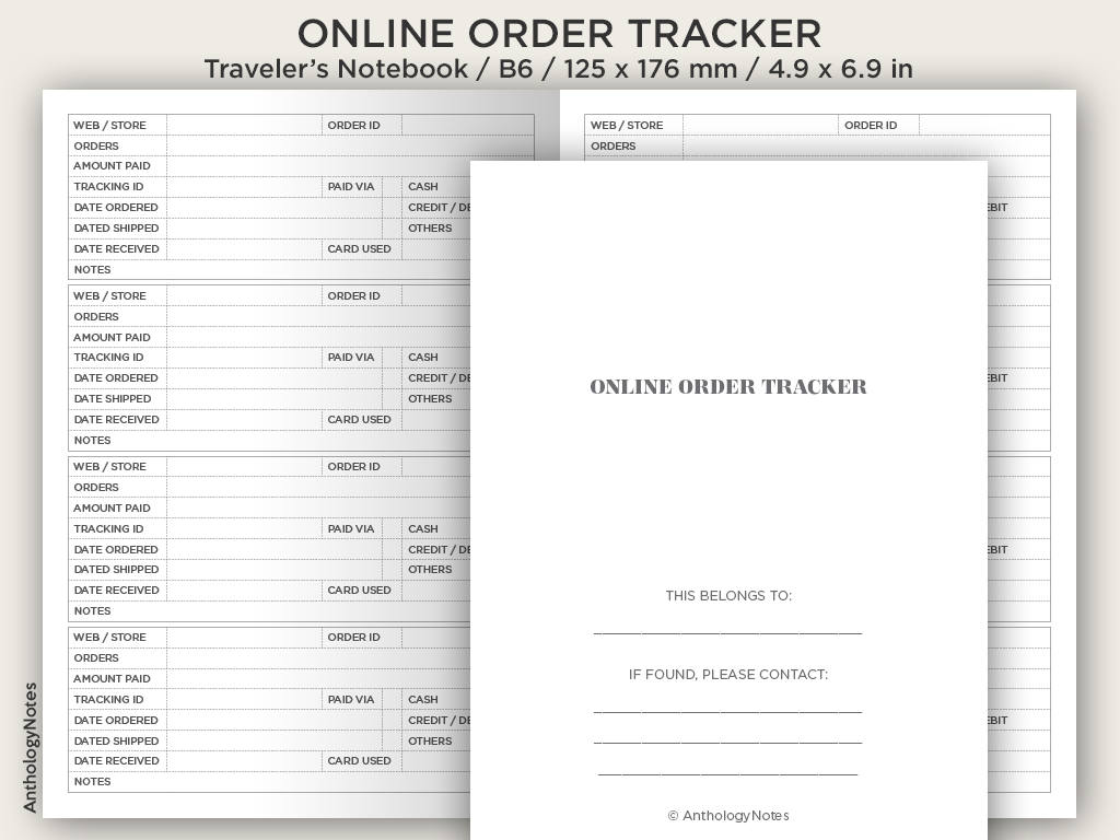 B6 Online Order Tracker - Printable Insert - Traveler's Notebook