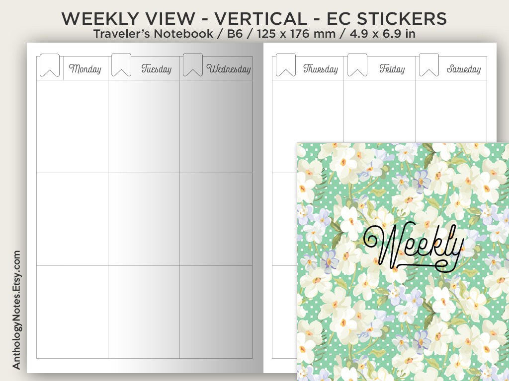 B6 WEEKLY View Vertical fits EC Full Box Printable Traveler's Notebook Insert B6027