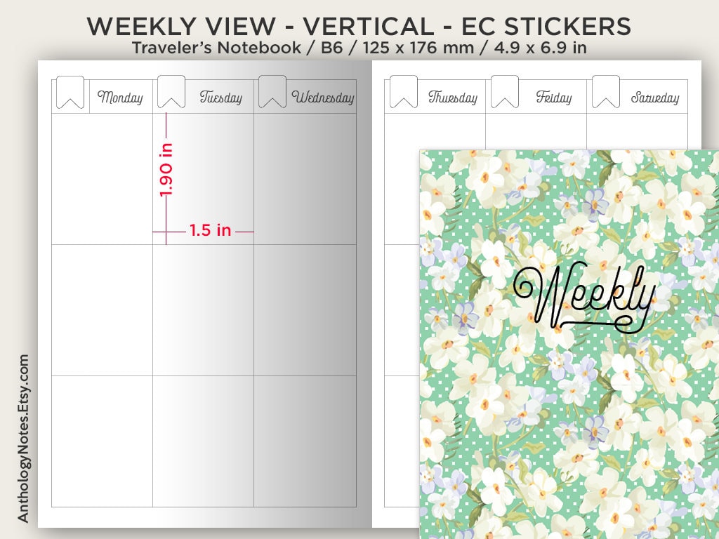 B6 WEEKLY View Vertical fits EC Full Box Printable Traveler's Notebook Insert B6027