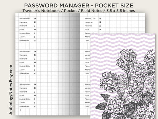 PASSWORD Log POCKET Traveler's Notebook Printable Insert