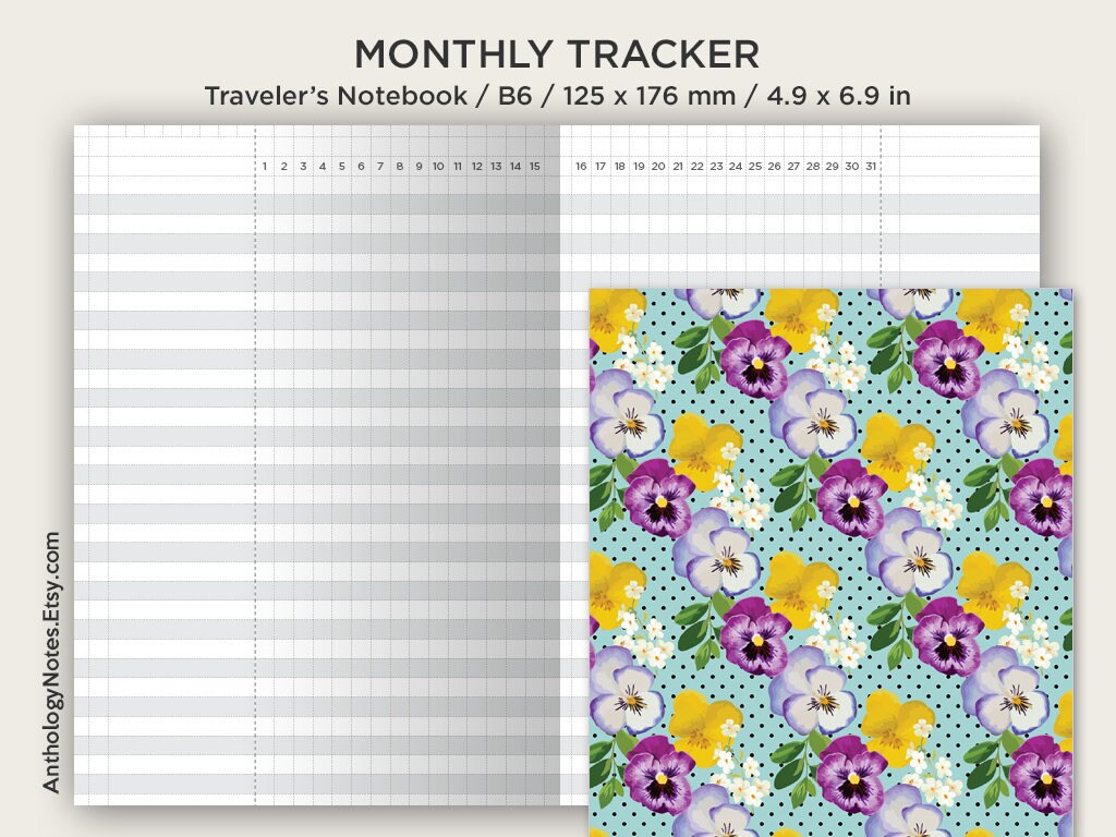 TN B6 Monthly Tracker Grid Printable Traveler's Notebook Insert, Minimalist, Clean - UNDATED