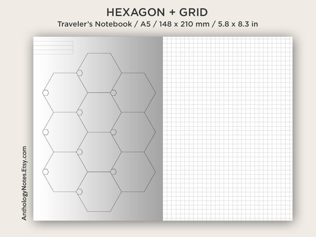 A5 HEXAGON Grid Traveler's Notebook Printable Insert