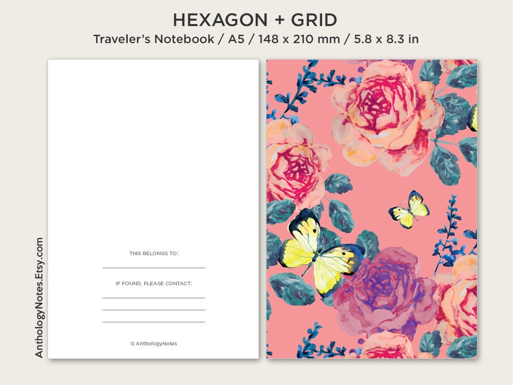 A5 HEXAGON Grid Traveler's Notebook Printable Insert