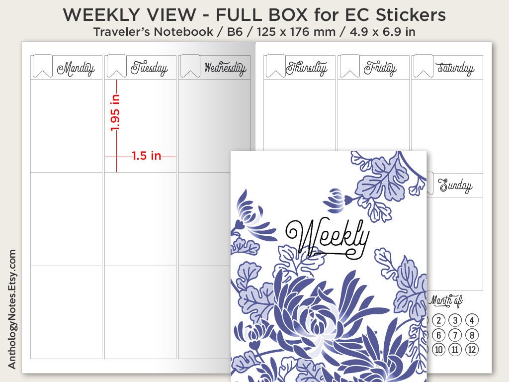 B6 Weekly Vertical Planner for EC Stickers - Traveler's Notebook Printable Insert - Wo2P