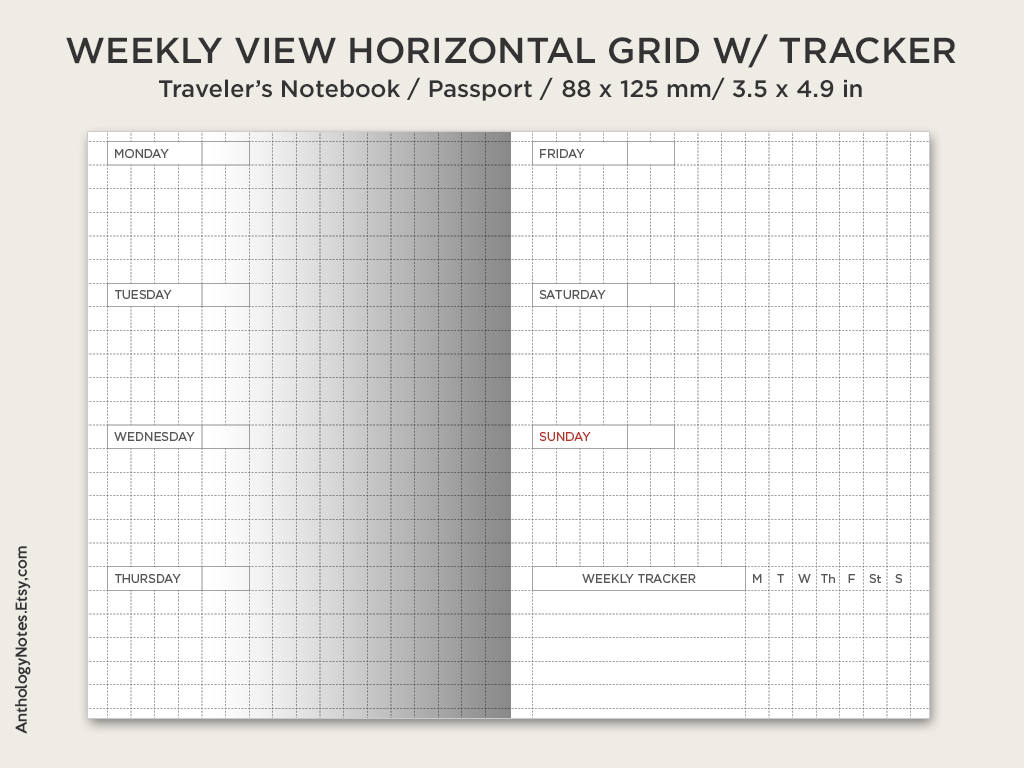 PASSPORT Weekly GRID Traveler's Notebook Printable Insert Functional Planning