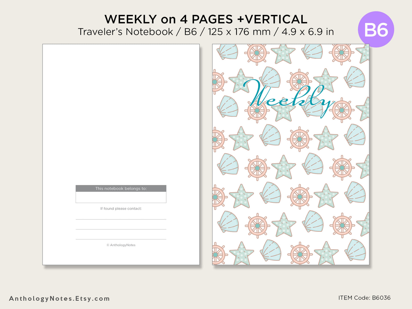 B6 Weekly on 4 Pages Vertical - Wo4P - Printable Grid - Traveler's Notebook - Wo2P - Minimalist /