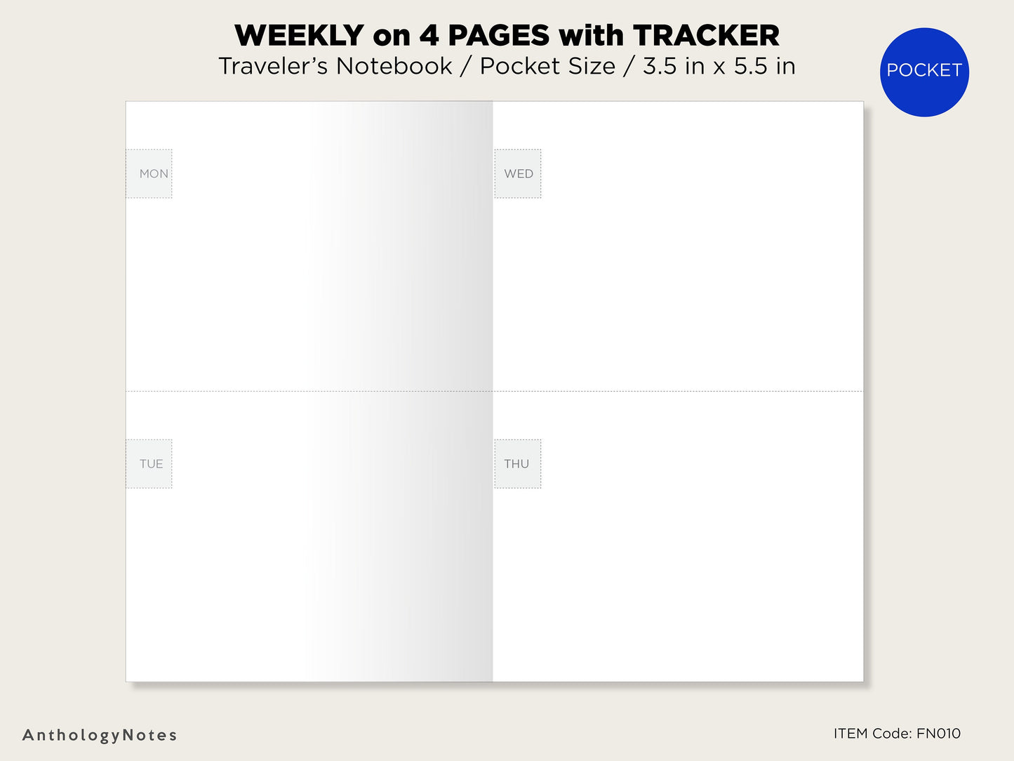 Pocket Weekly With Tracker Traveler's Notebook Printable Insert Minimalist