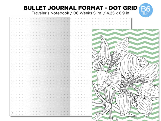 TN WEEKS Slim Bullet Log Format Dot Grid Bu Jo Traveler's Notebook Printable Insert