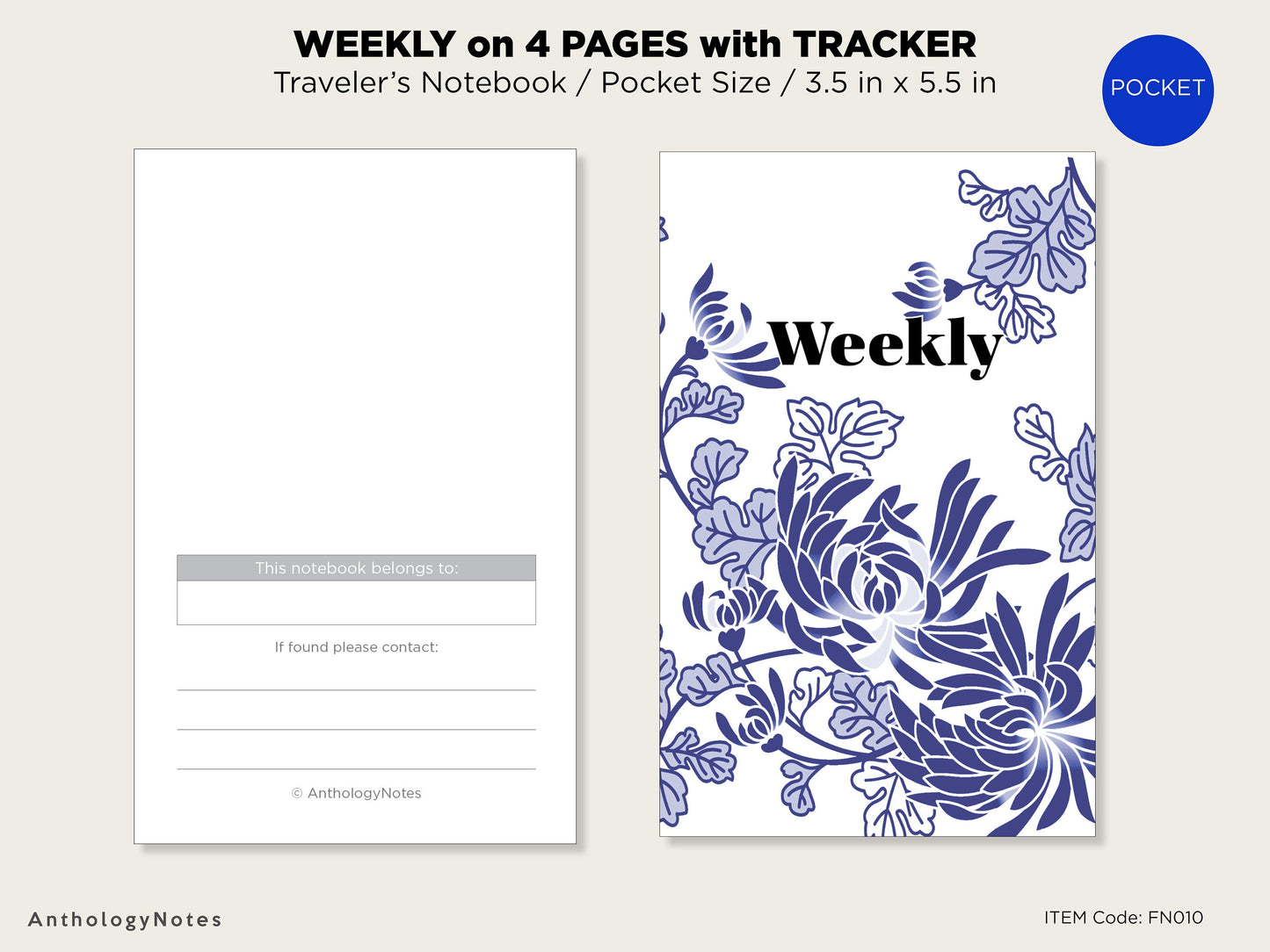 Pocket Weekly With Tracker Traveler's Notebook Printable Insert Minimalist