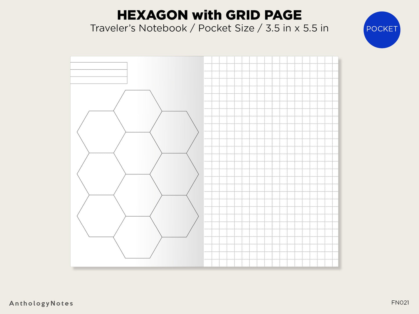 POCKET HEXAGON Grid Traveler's Notebook Printable Insert