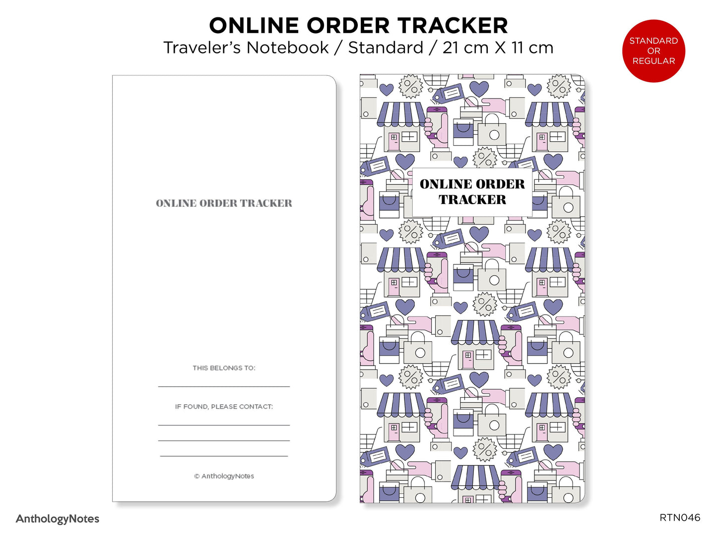 Regular Size TN - Online Order Shopping Tracker Printable Refill TN - RTN046