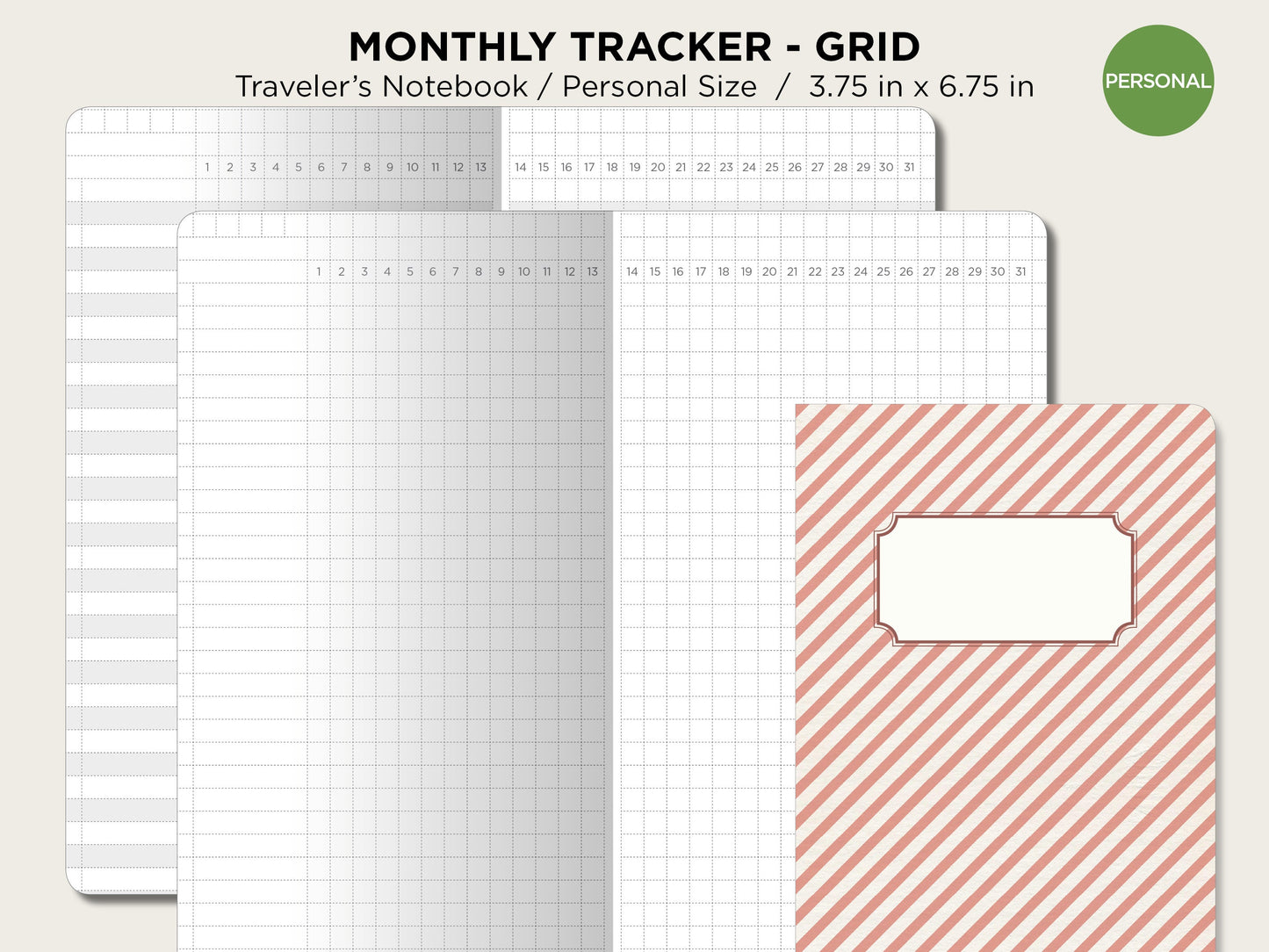 PERSONAL Monthly Tracker GRID Traveler's Notebook Printable Insert