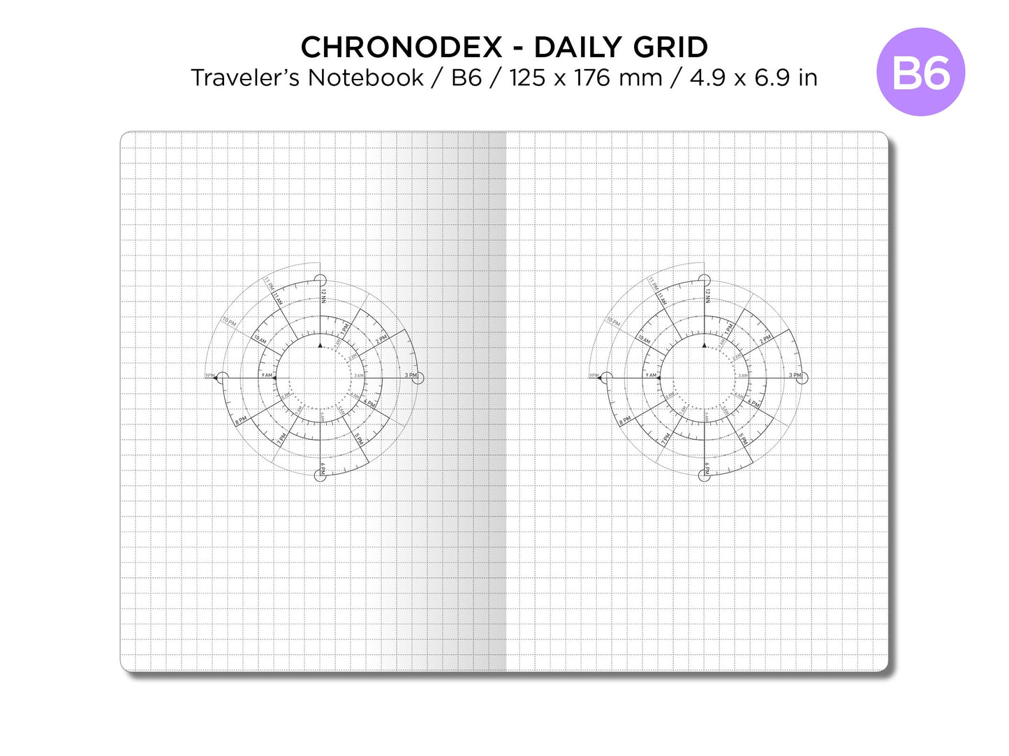 B6 Daily Grid CHRONODEX Traveler's Notebook Printable Insert Do1P Minimalist Functional Planning