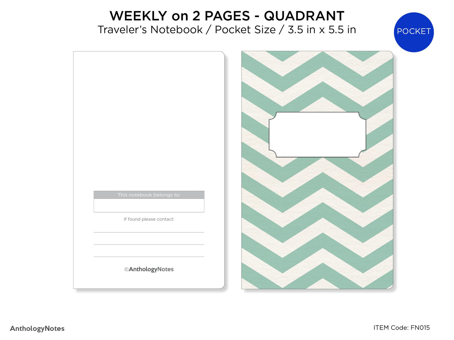 Pocket Size Weekly View Vertical Traveler's Notebook Printable Insert Field Notes Wo2P Minimalist