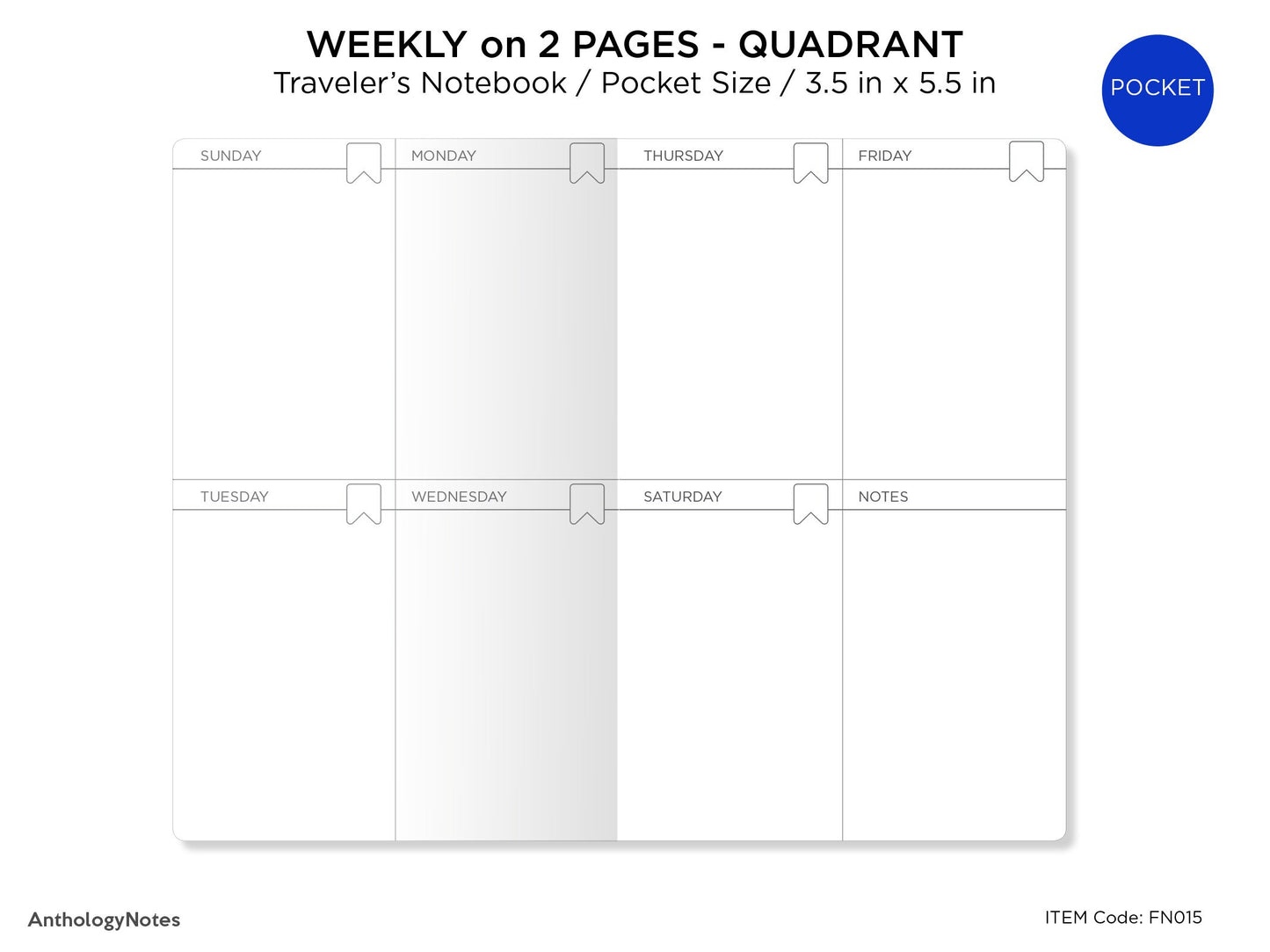 Pocket Size Weekly View Vertical Traveler's Notebook Printable Insert Field Notes Wo2P Minimalist