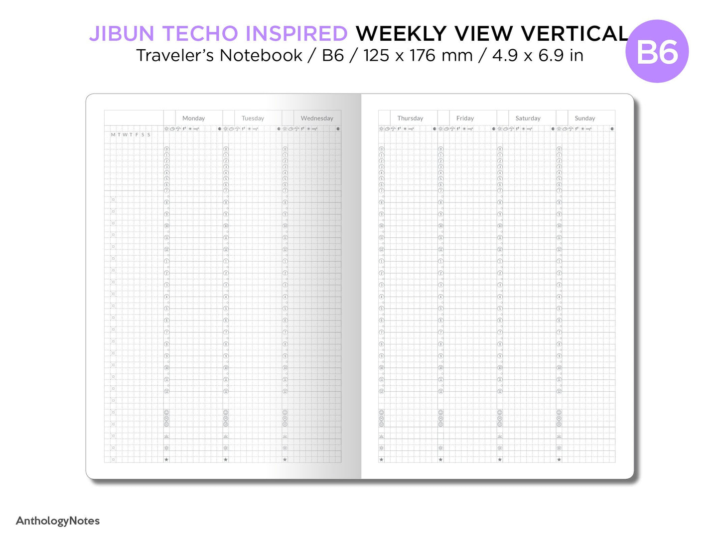 B6 JIBUN Biz Weekly GRID Traveler's Notebook Vertical Japanese Planner Inspired Functional Printable Insert