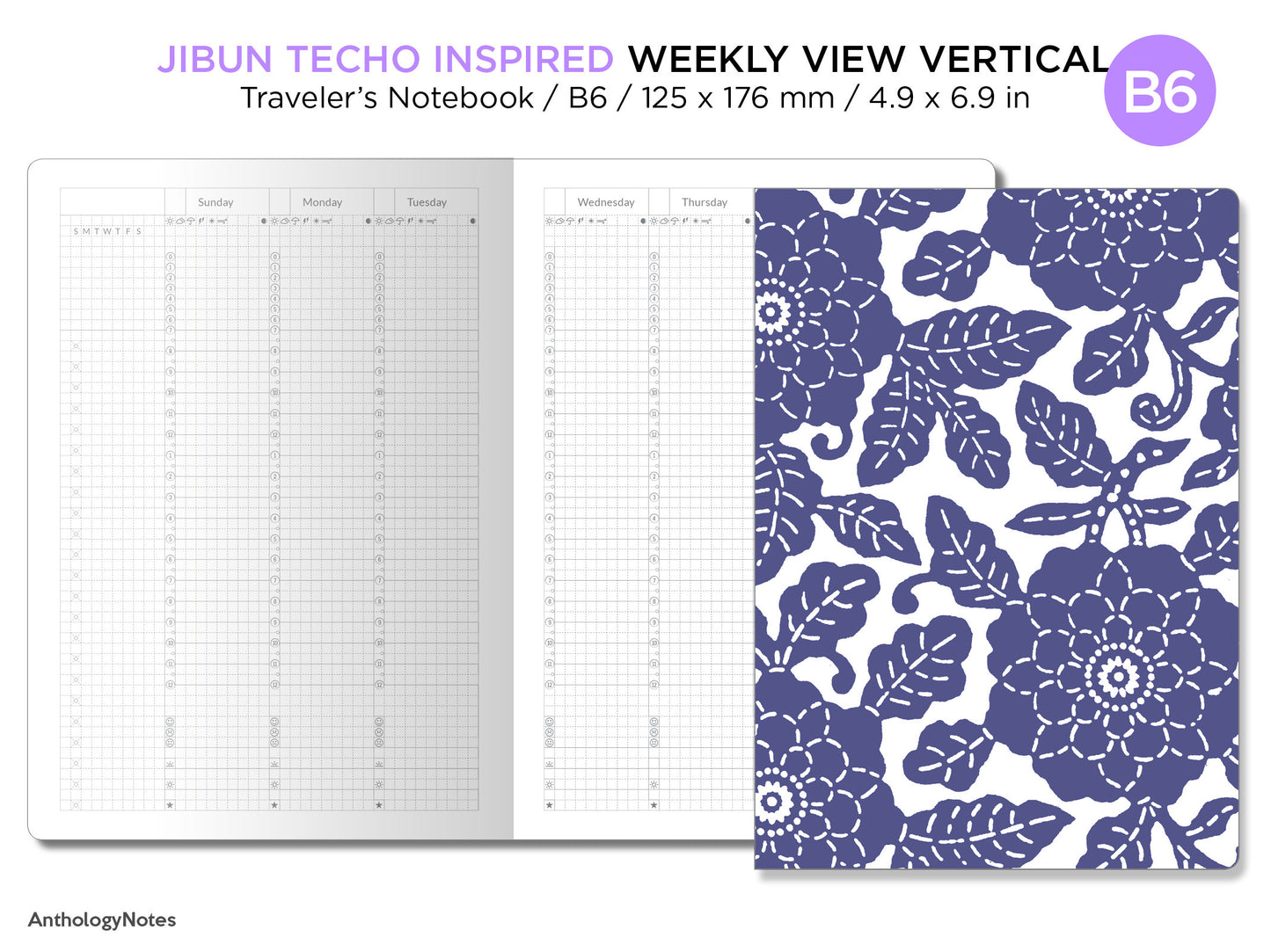 B6 JIBUN Biz Weekly GRID Traveler's Notebook Vertical Japanese Planner Inspired Functional Printable Insert