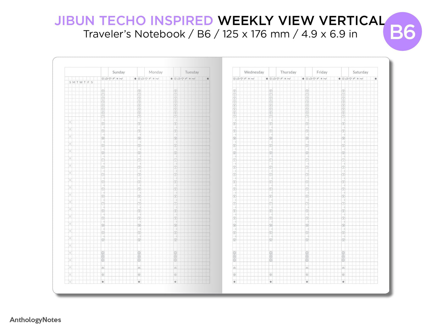 B6 JIBUN Biz Weekly GRID Traveler's Notebook Vertical Japanese Planner Inspired Functional Printable Insert