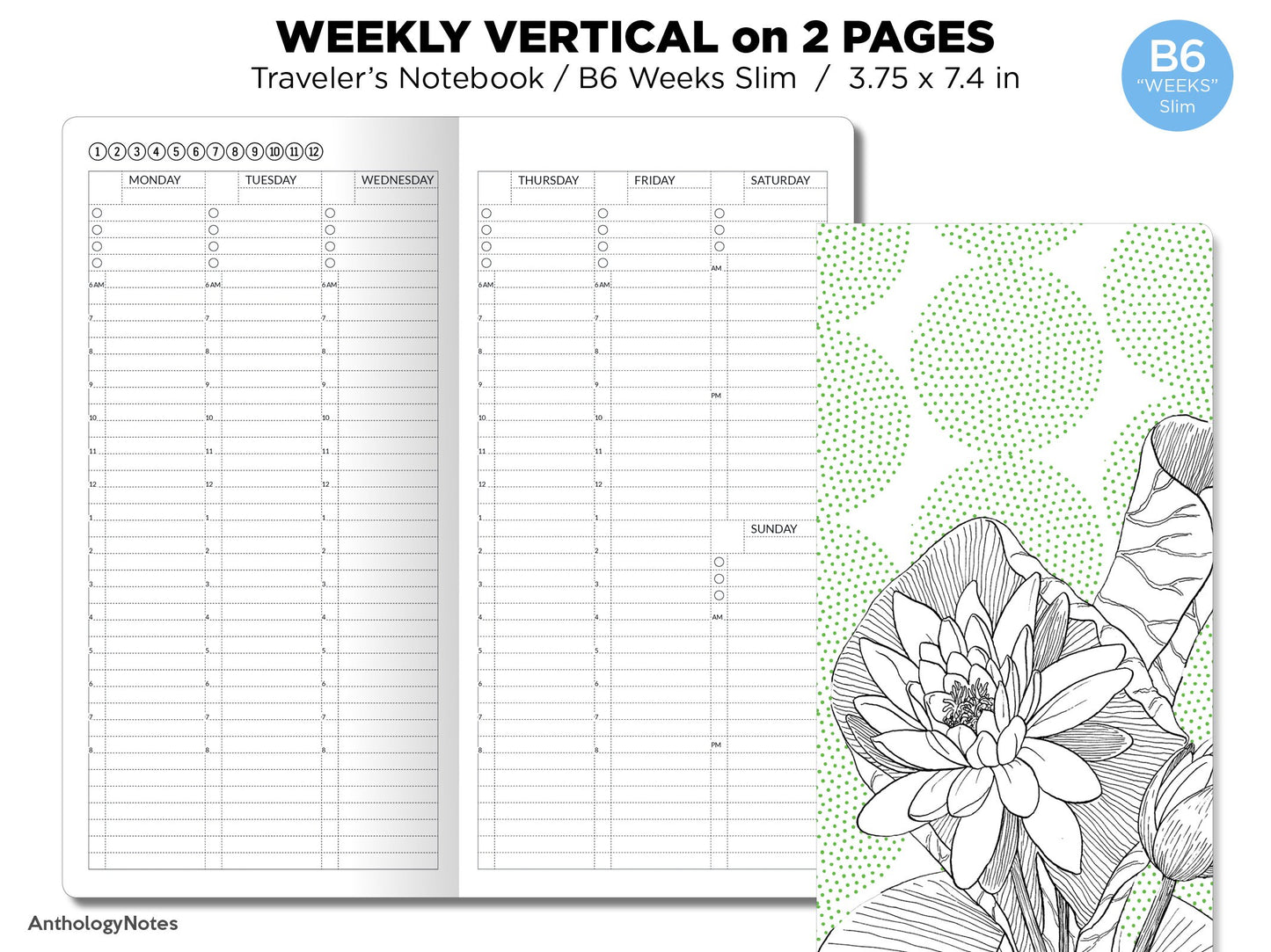 TN WEEKS Weekly VERTICAL Traveler's Notebook Printable Insert