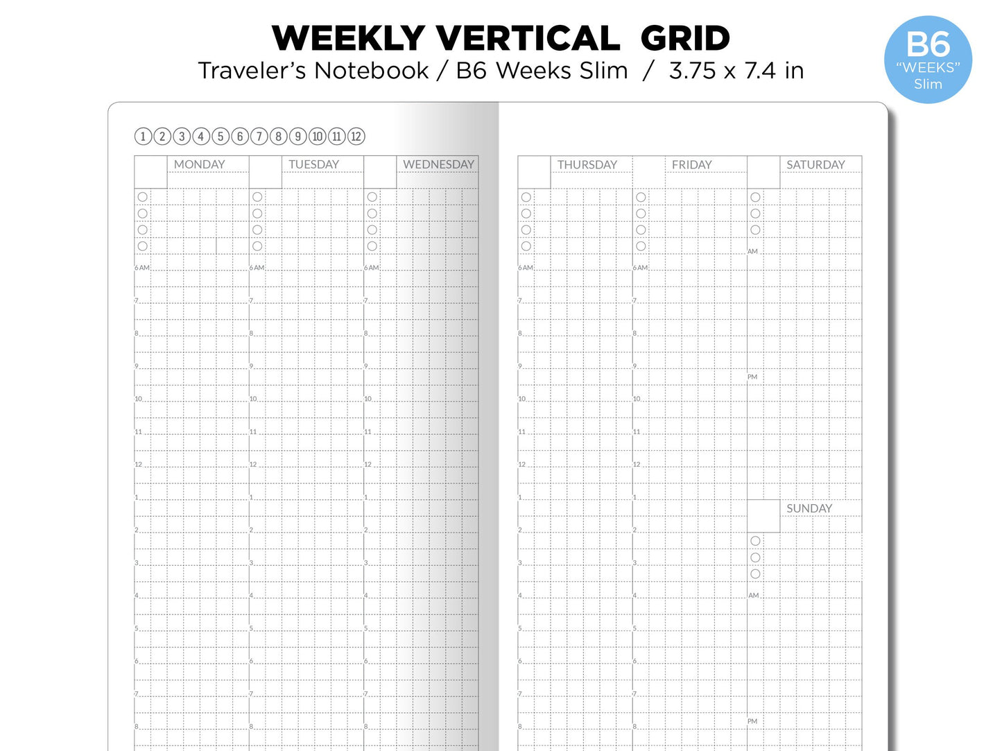 TN WEEKS Weekly VERTICAL Grid Traveler's Notebook Printable Insert