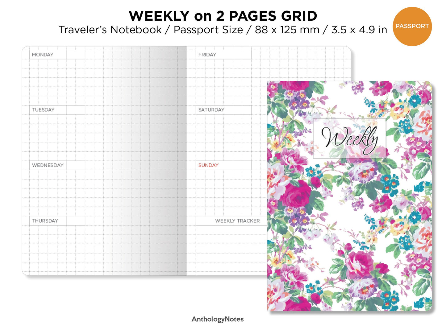 PASSPORT Weekly GRID Traveler's Notebook Printable Insert Functional Planning