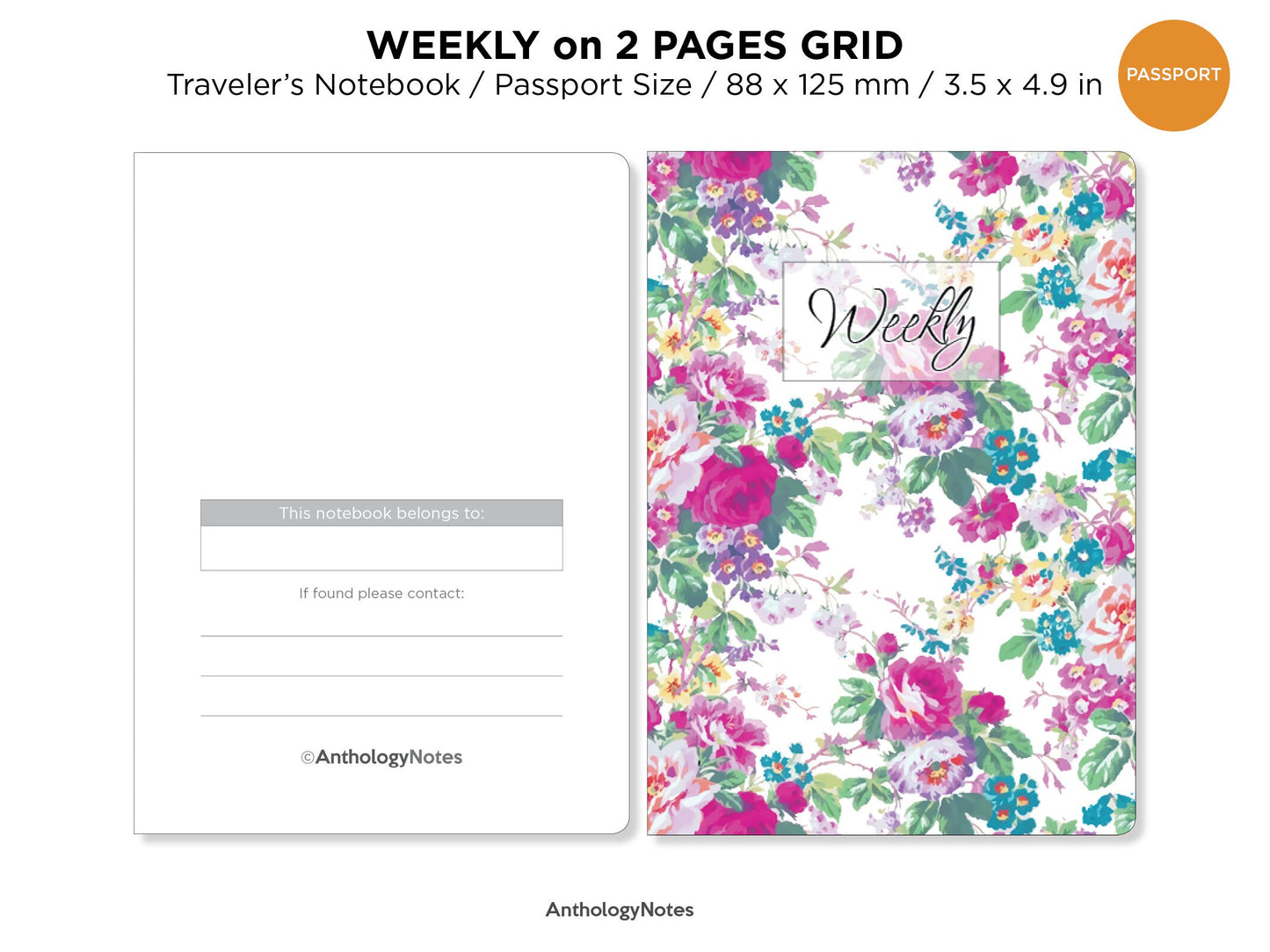 PASSPORT Weekly GRID Traveler's Notebook Printable Insert Functional Planning