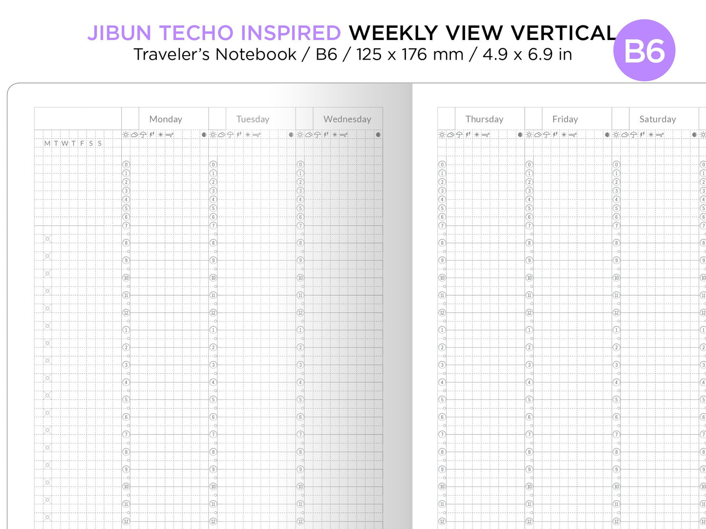 B6 JIBUN Biz Weekly GRID Traveler's Notebook Vertical Japanese Planner Inspired Functional Printable Insert