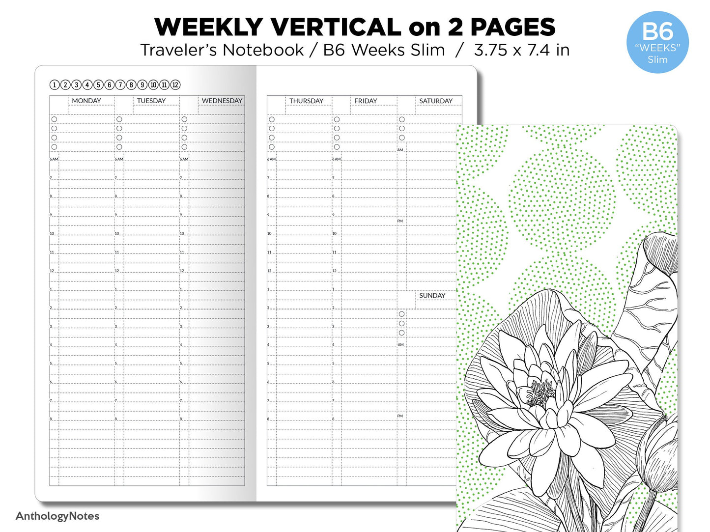 TN WEEKS Weekly VERTICAL Traveler's Notebook Printable Insert