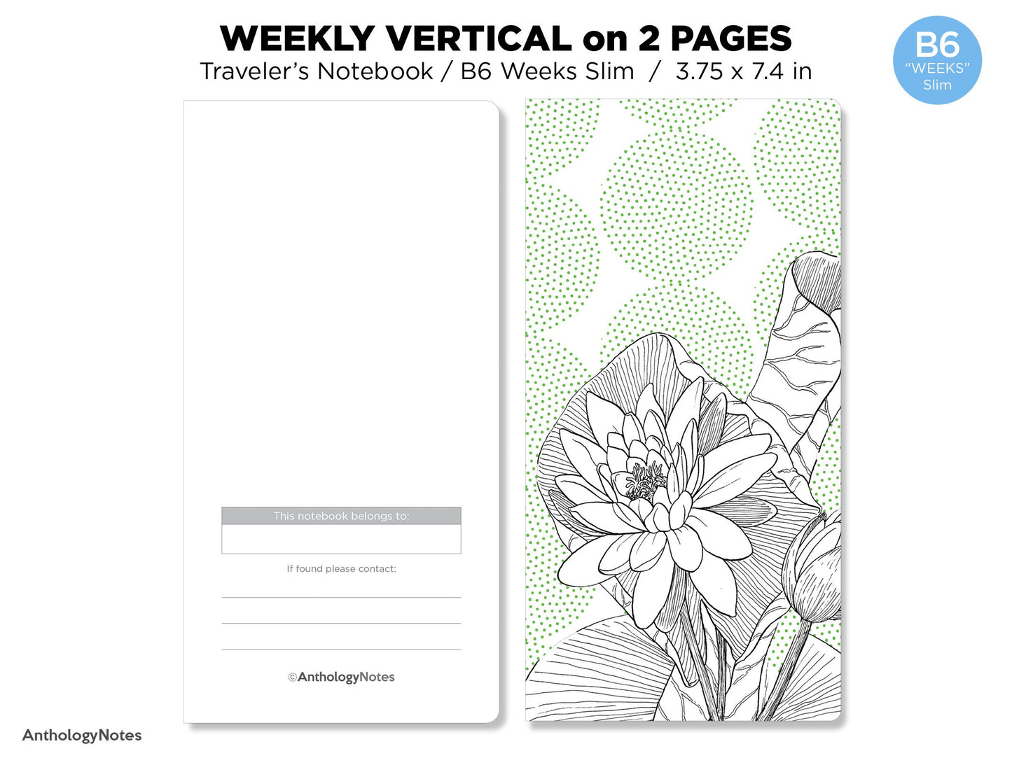 TN WEEKS Weekly VERTICAL Traveler's Notebook Printable Insert