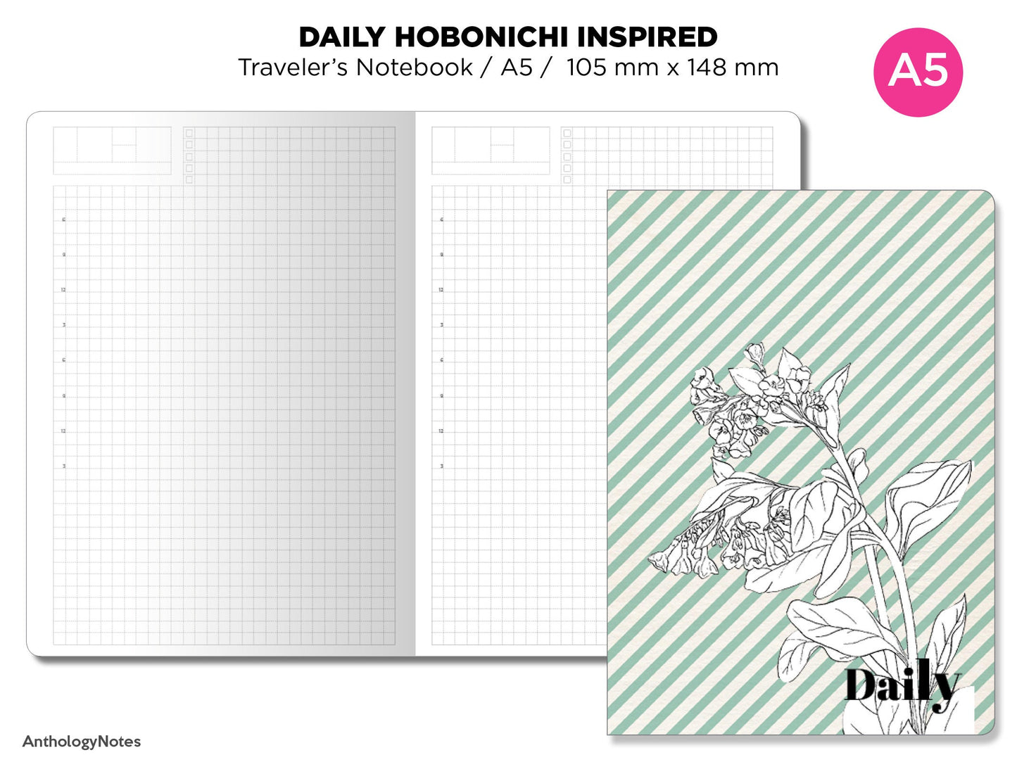 A5 Daily View Grid Traveler's Notebook Printable Insert - Do1P - Minimalist - Functional HOBONICHI Inspired