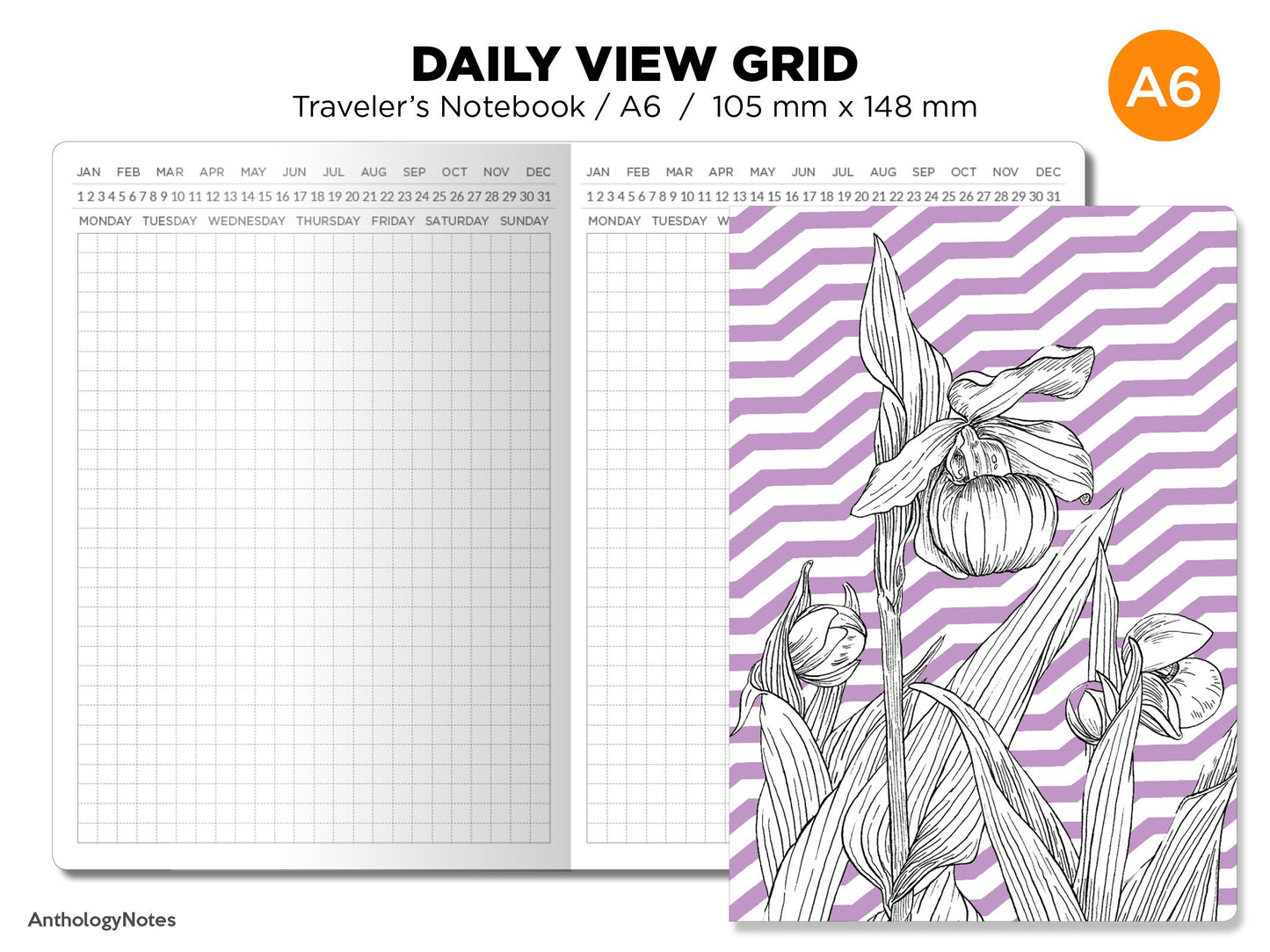 TN A6 Insert Do1P Grid, Daily View, Printable Planner Insert, Traveler's Notebook Minimalist