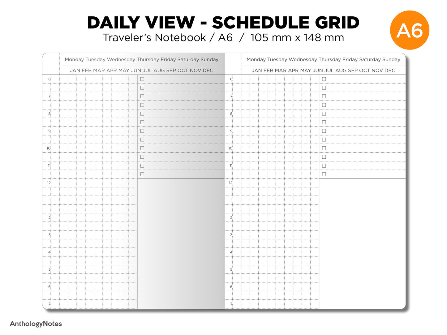 A6 DAILY VIEW Appointment Schedule Traveler's Notebook Printable Insert