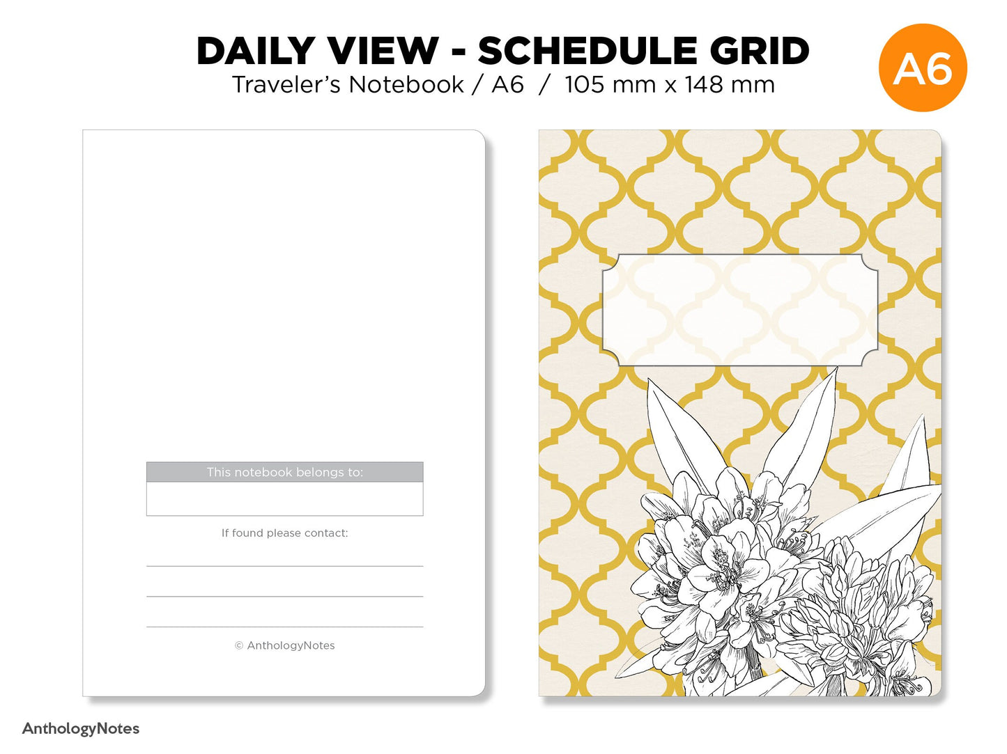 A6 DAILY VIEW Appointment Schedule Traveler's Notebook Printable Insert