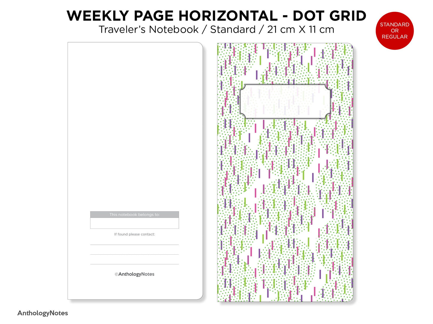 Weekly View Dot Grid Page, Wo1P - Traveler's Notebook Printable Insert Refill PDF - Standard Regular Size