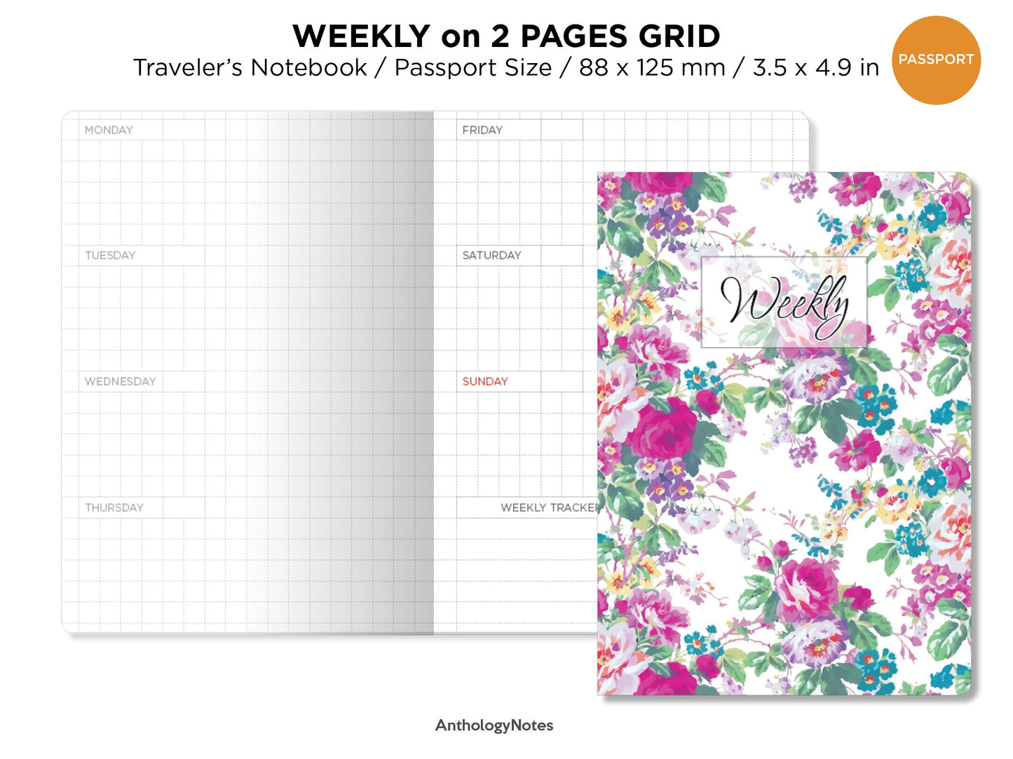 PASSPORT Weekly GRID Traveler's Notebook Printable Insert Functional Planning