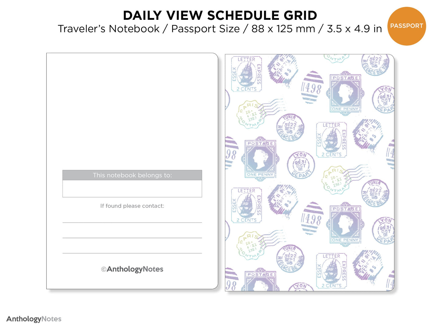 Passport DAILY GRID Traveler's Notebook Schedule Appointment Printable TN Insert