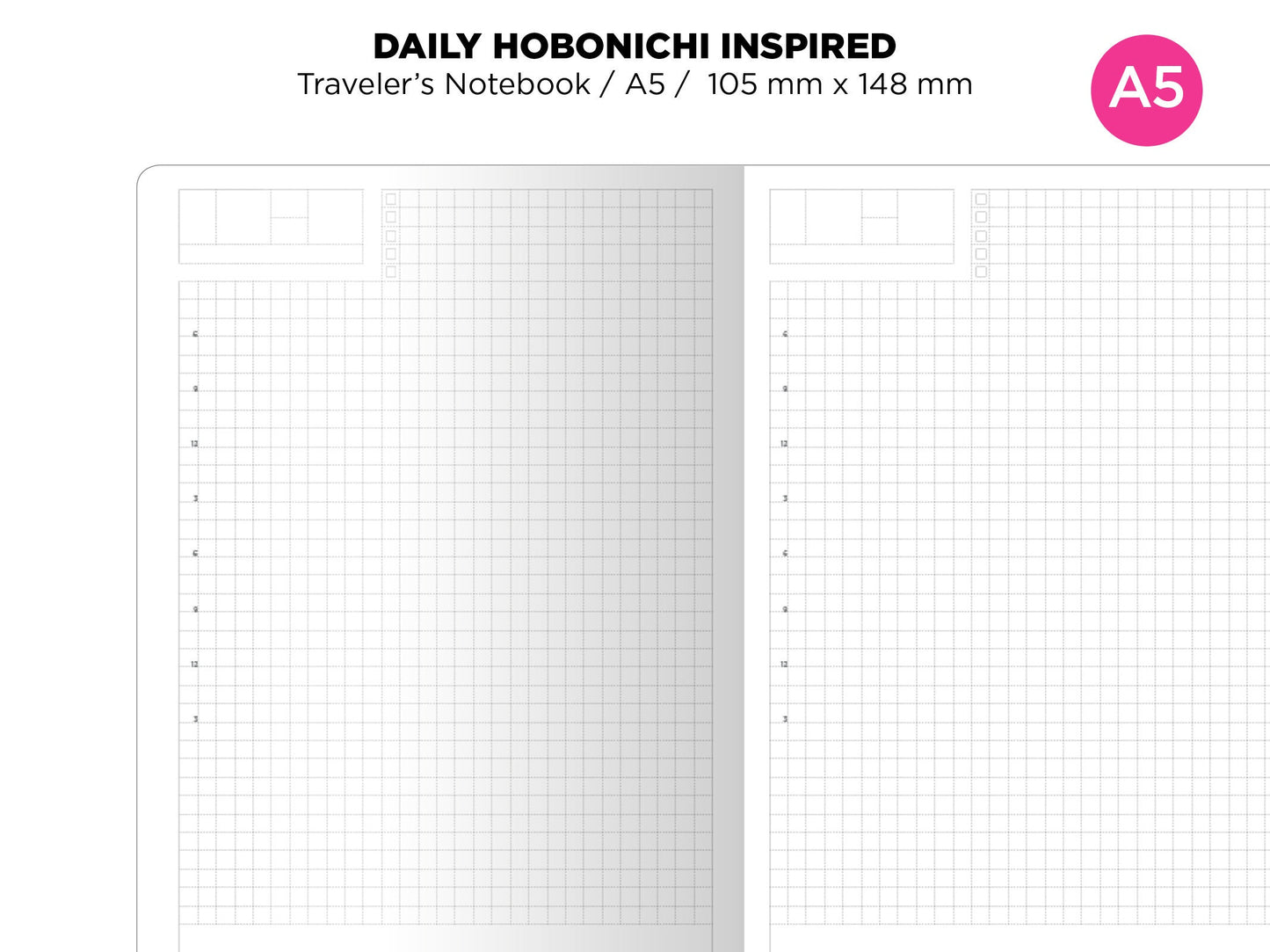 A5 Daily View Grid Traveler's Notebook Printable Insert - Do1P - Minimalist - Functional HOBONICHI Inspired