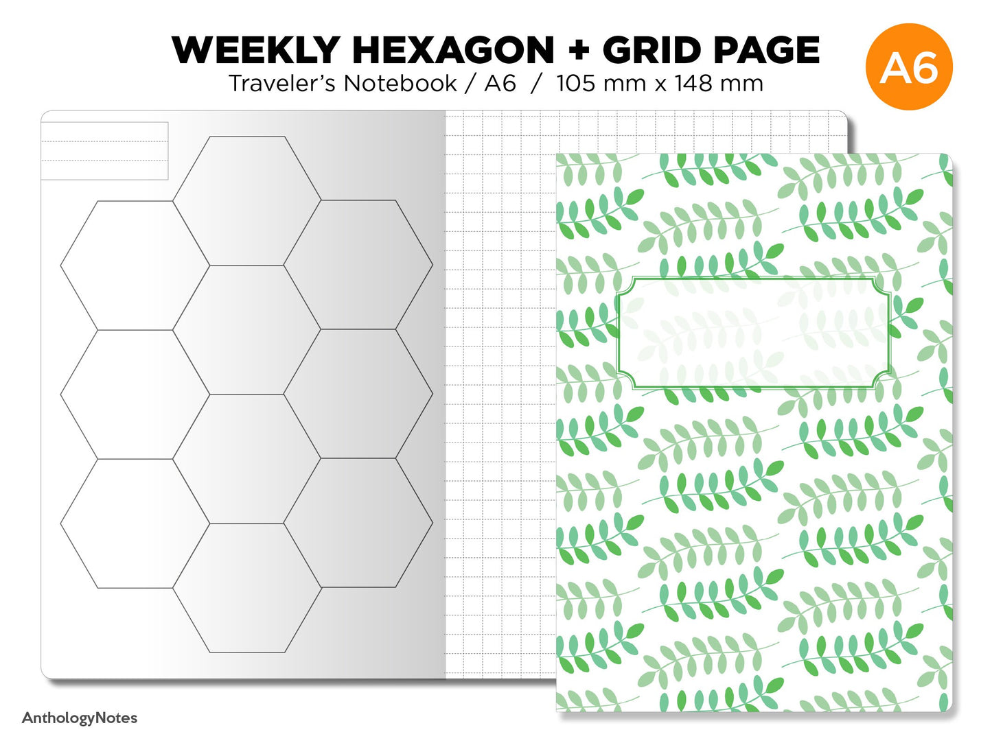 TN A6 HEXAGON Weekly Traveler's Notebook Printable Insert - GRID